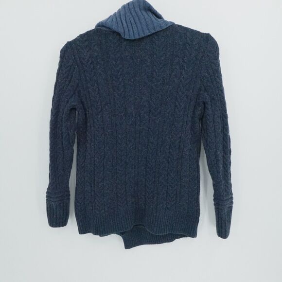 LL Bean Womens Medium Blue Wool Blend Sweater Cable Knit Cowl Neck Asymmetric - Picture 2 of 14